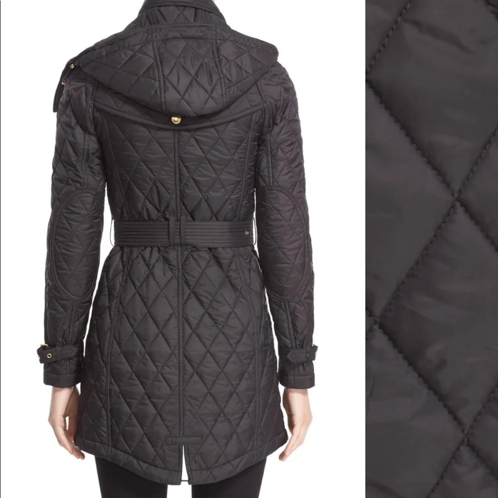 Burberry Black Quilted Belted Trench Coat with Gold Hardware - Picture 4 of 7